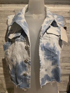 Tie-Dye Light Blue & White Denim Pants And Vest